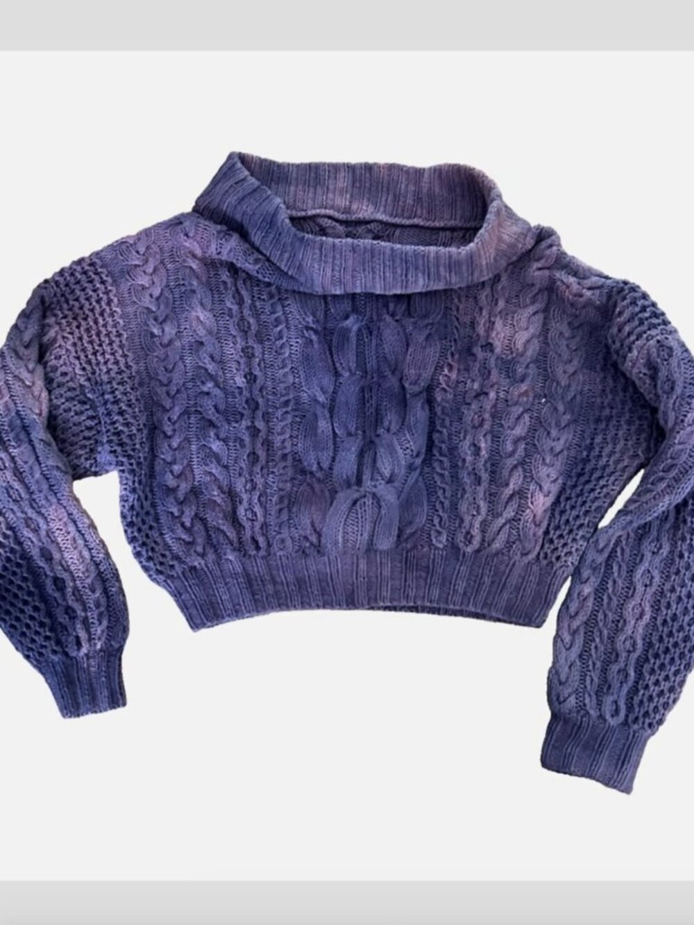 Hand Knit Botanical Dye Cotton Sweater Open Neck Crop Cable Tie Dye OOAK S